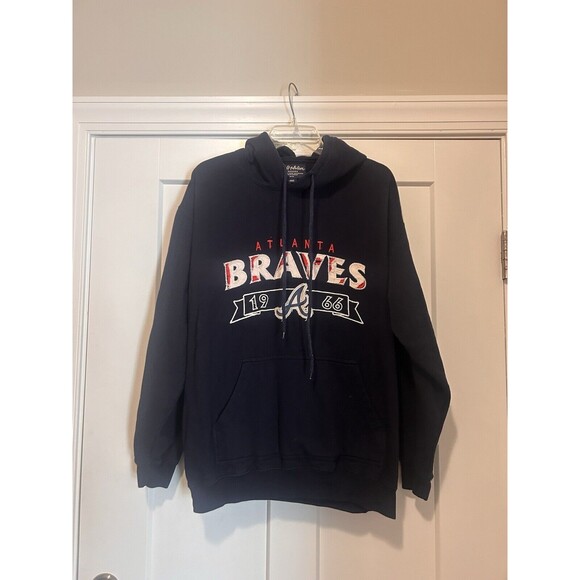 Atlanta Braves Wright &Ditson Navy Blue jersey Pullover hoodie Size Large Unisex - Picture 1 of 4